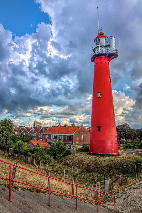 Tall Red Lighthouse in Holland in HDR Detail Photograph by Debra and ...