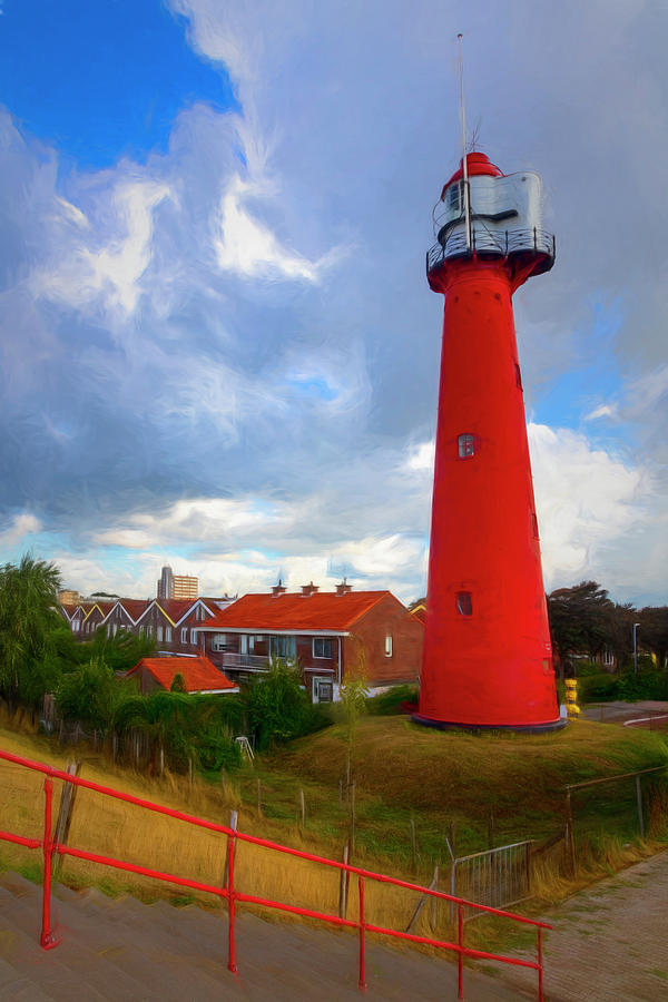 Barn Photograph - Tall Red Lighthouse in Holland Painting by Debra and Dave Vanderlaan