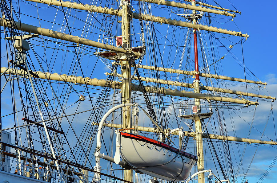 Tall Sailing Ship, Closeup Detail Of Mast, Sails Photograph