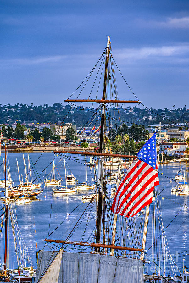 Tall Ship American Flag Photograph by David Zanzinger