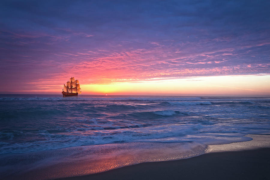 Tall Ship at Dawn Photograph by Debra and Dave Vanderlaan