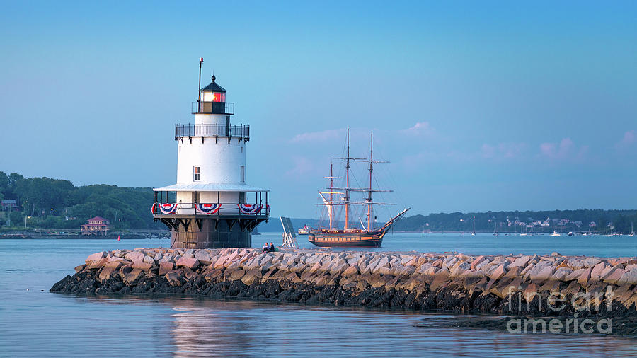 Tall Ship at Spring Point Ledge Lighthouse Photograph by Jerry Fornarotto