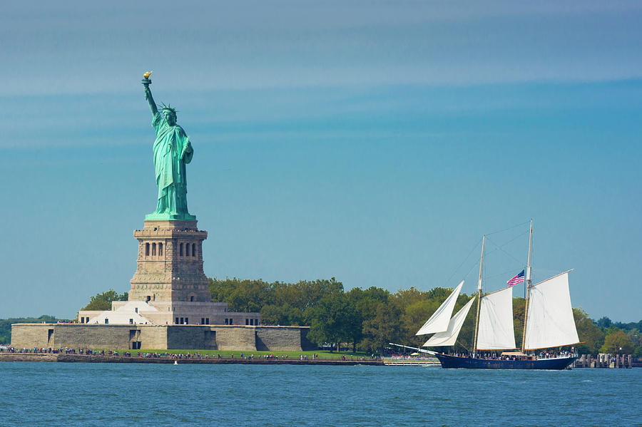Tall Ship At Statue Of Liberty Photograph by Kenneth Cole