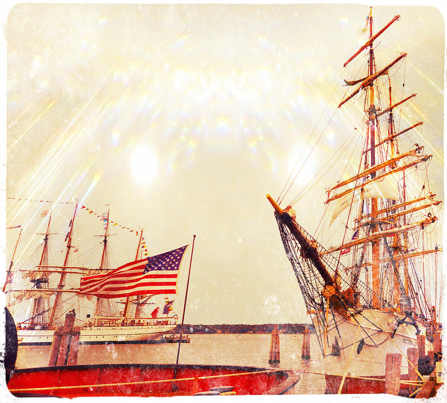 Tall Ships and USA Flag Photograph by Stacie Siemsen