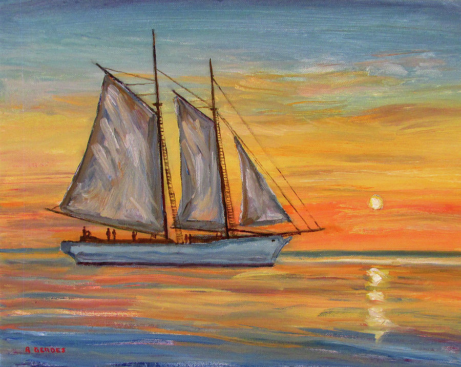 Tallship Schooner at Sunset Painting by Robert Gerdes - Fine Art America