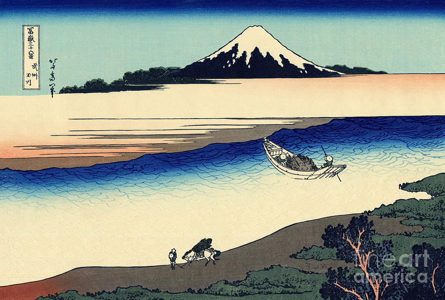 Hokusai Painting - Tama river in the Musashi province by Hokusai