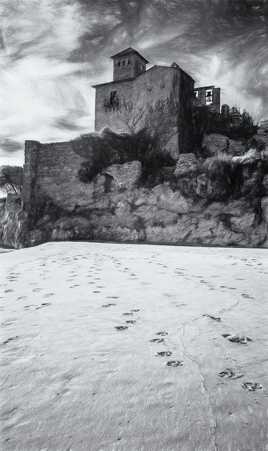 Tamarit Castle Approach BW Sketch Photograph by Joan Carroll