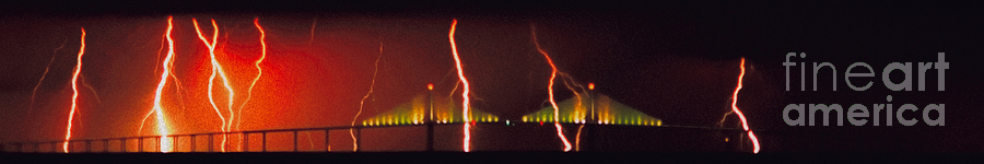 Tampa Bay Lightning over the Skyway Bridge Photograph by Rolf Bertram