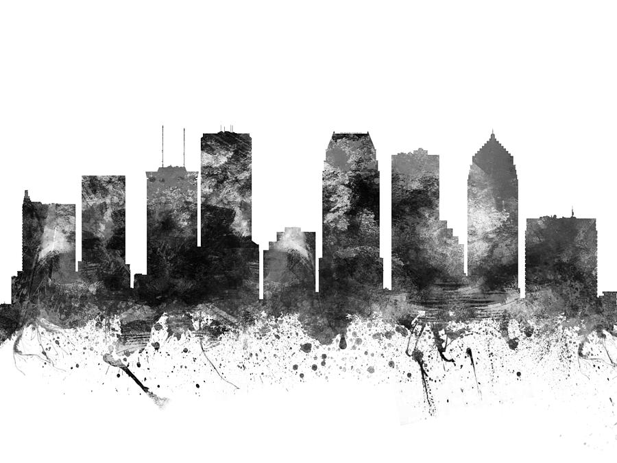Tampa Digital Art - Tampa Florida Cityscape 02BW by Aged Pixel