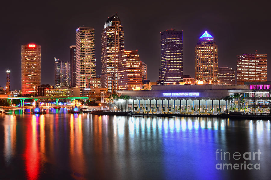 Tampa Photograph - Tampa Skyline at Night Early Evening by Jon Holiday