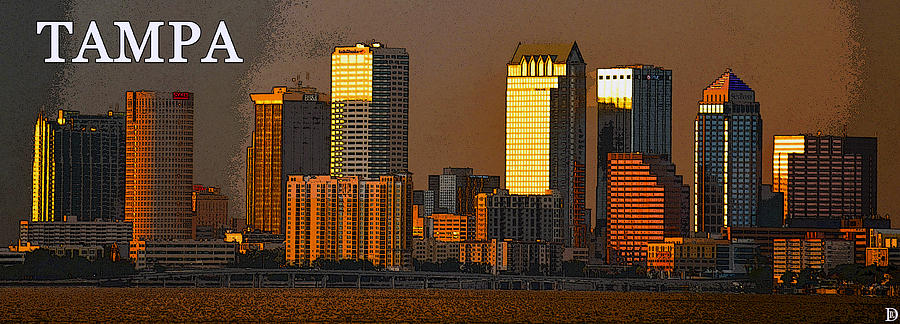 Tampa Skyline pano work 15A Painting by David Lee Thompson