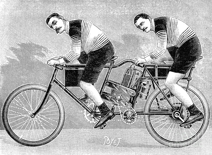 Tandem Motorcycle, 1899 Photograph by Granger