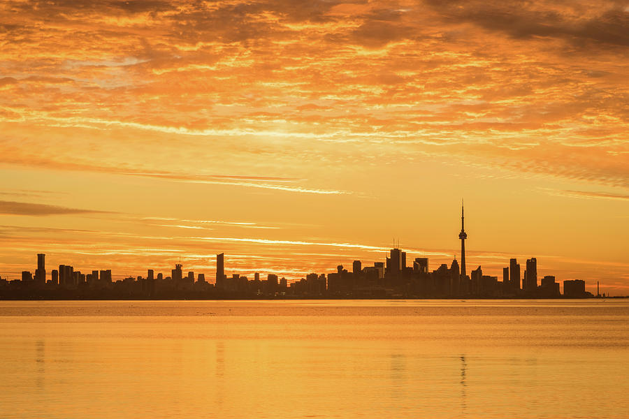 Tangerine Dawn - Toronto Skyline with Glorious Clouds Photograph by Georgia Mizuleva