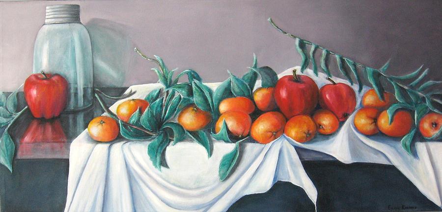 Still Life Painting - Tangerines And Apples by Eileen Kasprick Still Life Painting - Tangerines And Apples by Eileen Kasprick
