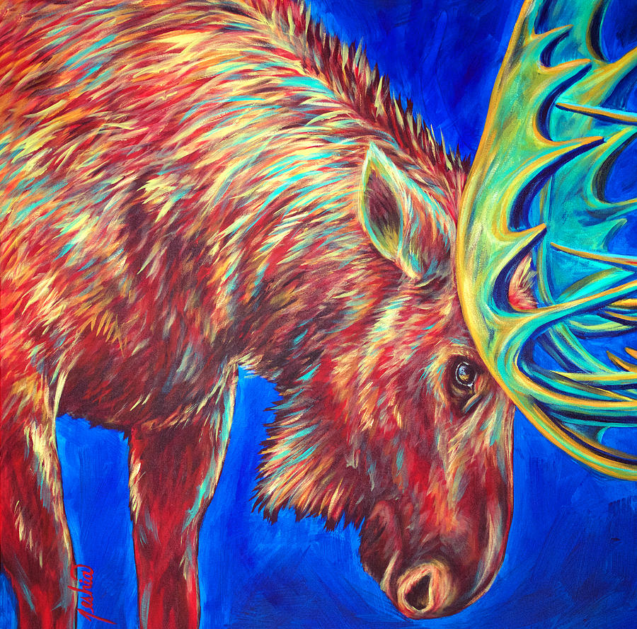Moose Painting - Tangled, 2 Piece Diptych, LEFT PIECE by Teshia Art