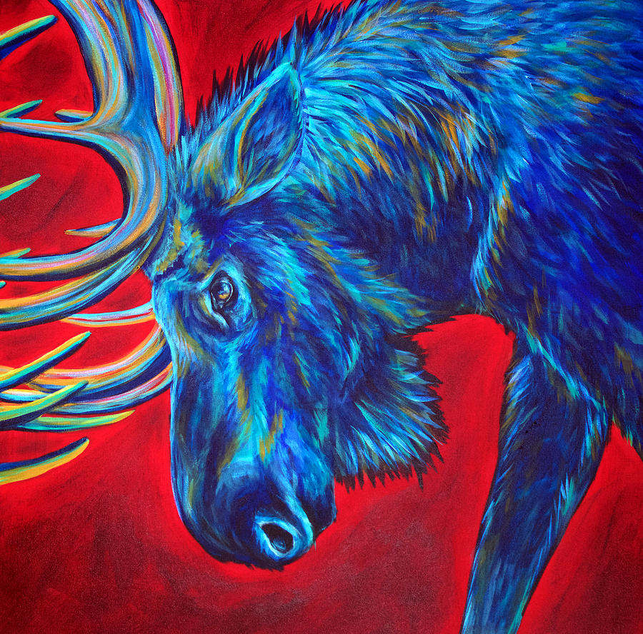Moose Painting - Tangled, 2 Piece Diptych, RIGHT PIECE by Teshia Art