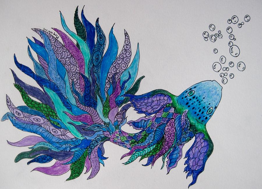 Tangled fish 4 Drawing by Megan Walsh