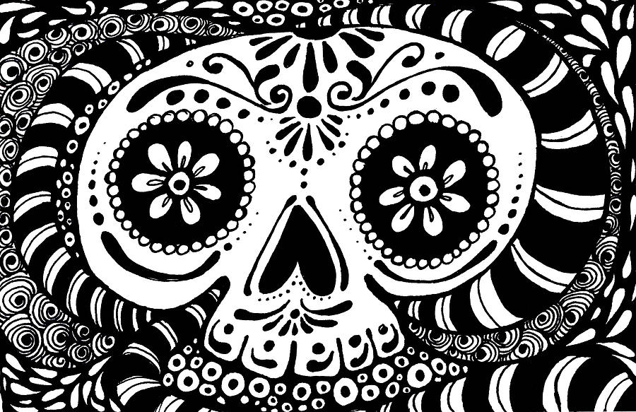 Day Of The Dead Drawing - Tangled Skull by Nada Meeks Day Of The Dead Drawing - Tangled Skull by Nada Meeks
