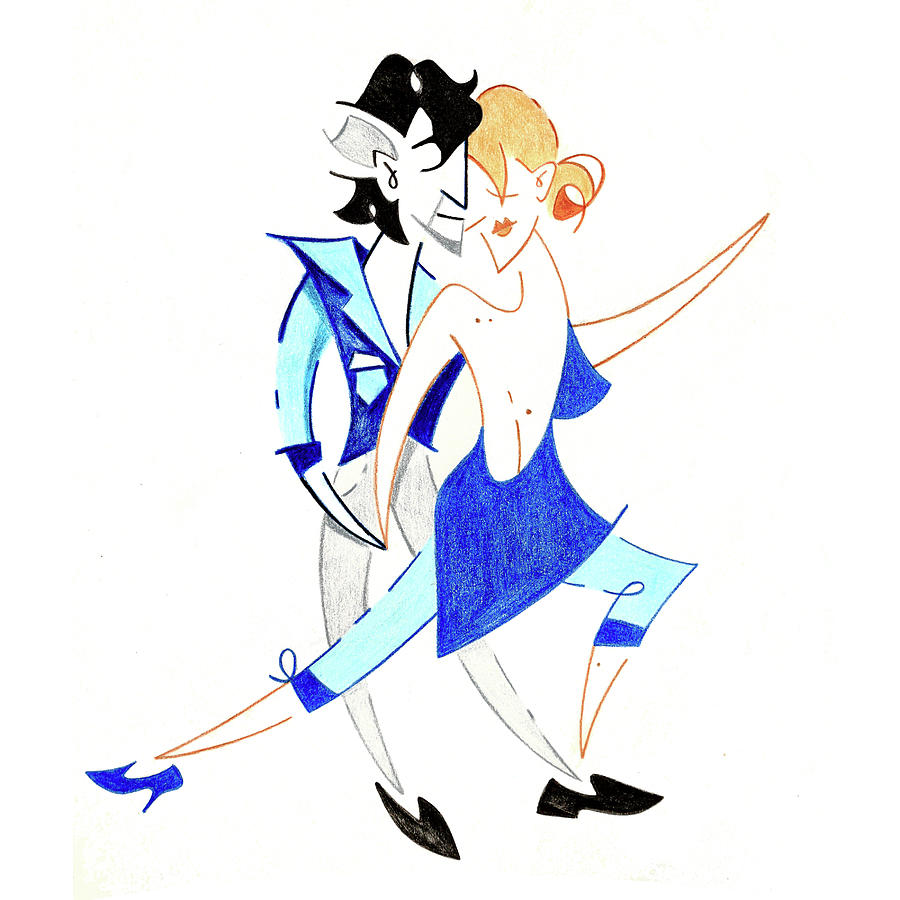 Tango Argentino Step Planeo - Couple Dancing Drawing by Arte Venezia