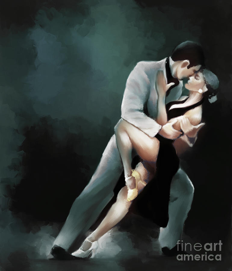 Tango couple dance blue Painting by Gull G