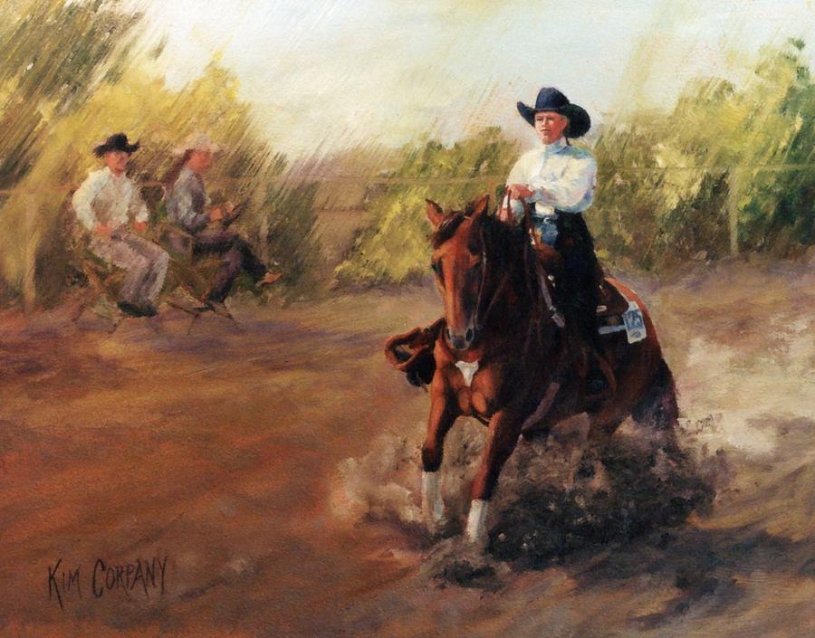 Horse Painting - Tango Reining Horse Slide Stop Portrait Painting by Kim Corpany