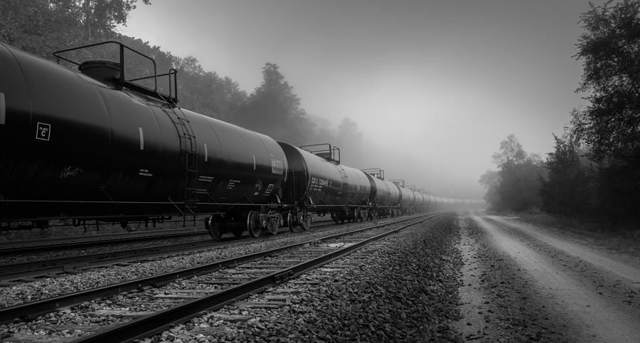 Railroad Photograph - Tankers blk and wht by Mark McDaniel