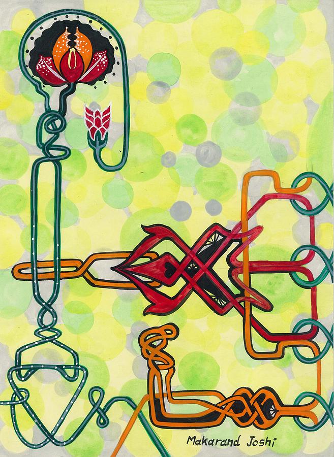 Home Decor Painting - Tantric Motif With A Flower by Makarand Joshi Home Decor Painting - Tantric Motif With A Flower by Makarand Joshi