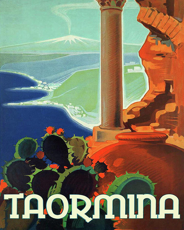 Vintage Painting - Taormina, Italy, vintage travel poster by Long Shot