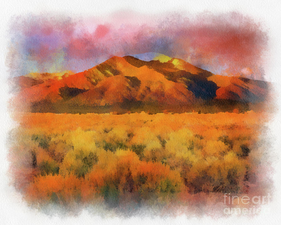 Taos mountain in aquarelle  Painting by Charles Muhle