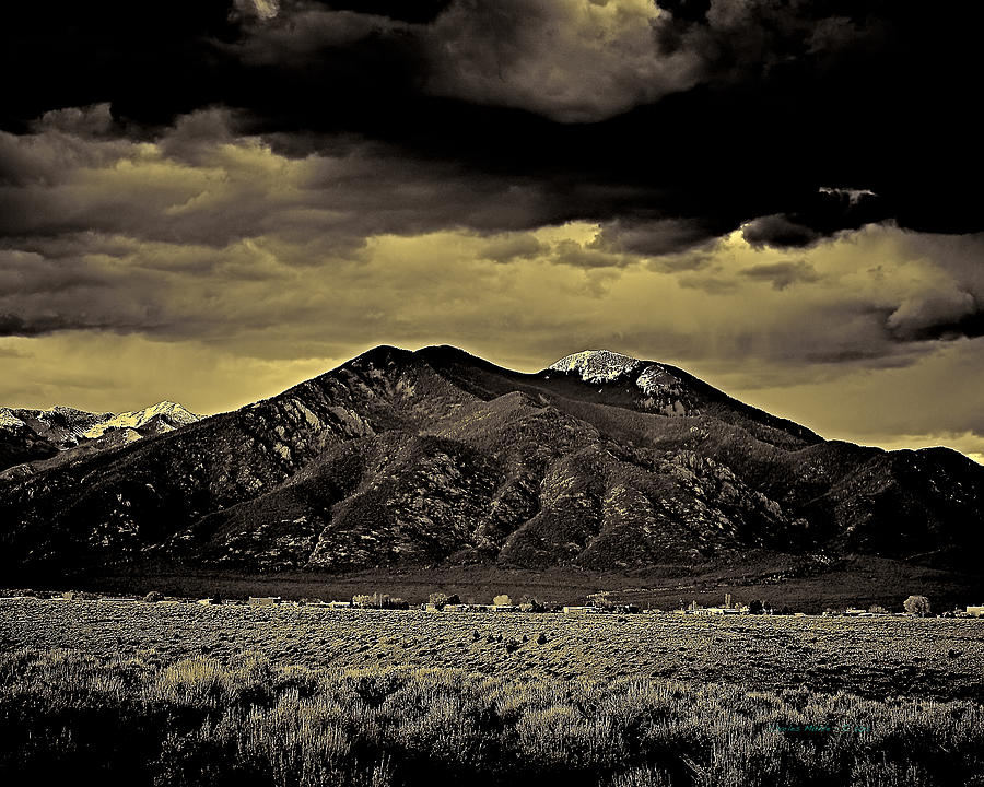 Taos mountain in gold tone Photograph by Charles Muhle