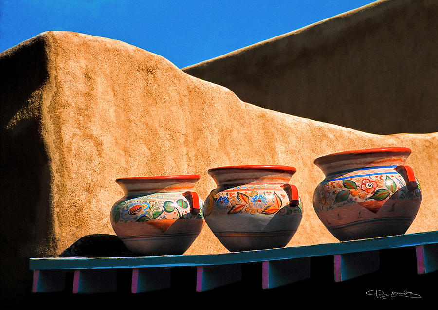 Taos Pottery On Roof Ledge Photograph by Dan Barba