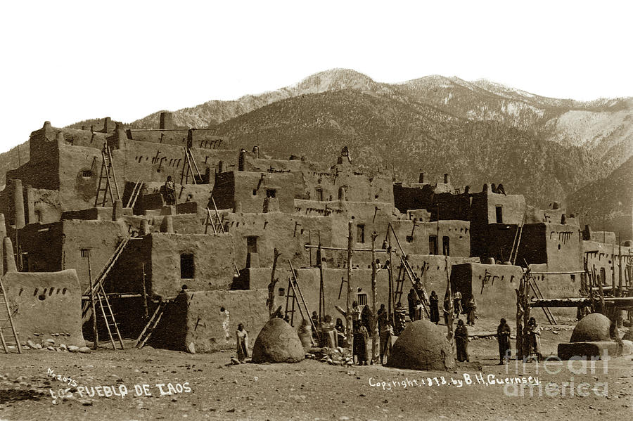 Taos Pueblo Photograph - Taos Pueblo. 1878. New Mexico. Photo by B. H. Guernsey. by Monterey County Historical Society