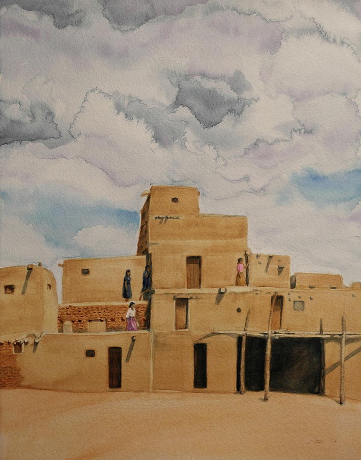Taos Pueblo 1990 Painting by Michele Myers