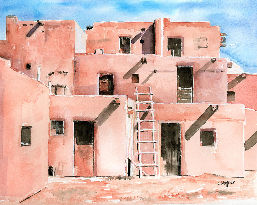 Taos Pueblo New Mexico Painting by Arline Wagner