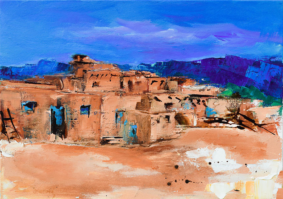 Mountain Painting - Taos Pueblo Village by Elise Palmigiani
