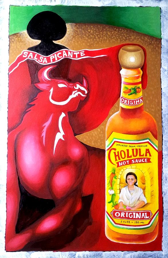 Tapatio Fights Bulls-Eye Bull for Cholulas Affections Painting by Corey Habbas