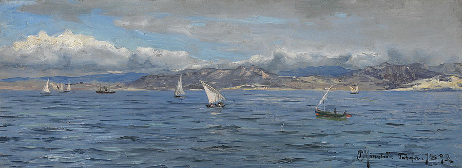 Tarifa, Sailing Ships at Gibraltar Painting by Peder Monsted