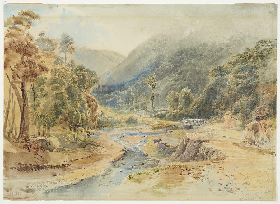 Tarohonga Creek, Rimutaka Road, 1868, by Nicholas Chevalier. Painting by Celestial Images