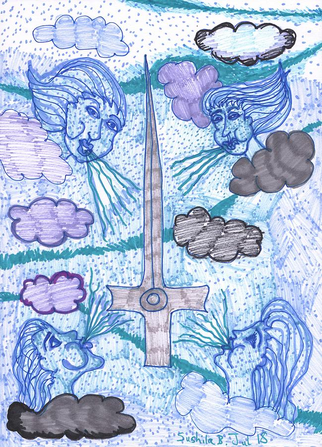 Tarot Drawing - Tarot of the Younger Self Ace of Swords by Sushila Burgess Tarot Drawing - Tarot of the Younger Self Ace of Swords by Sushila Burgess
