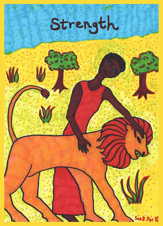 Tarot Drawing - Tarot of the Younger Self Strength by Sushila Burgess Tarot Drawing - Tarot of the Younger Self Strength by Sushila Burgess