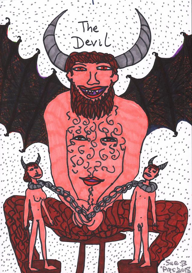 Tarot Drawing - Tarot of the Younger Self the Devil by Sushila Burgess Tarot Drawing - Tarot of the Younger Self the Devil by Sushila Burgess