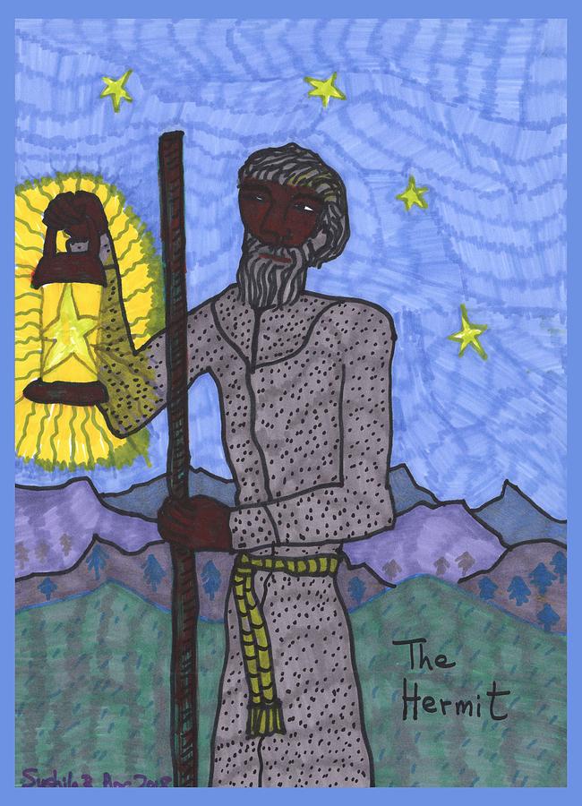 Tarot Drawing - Tarot of the Younger Self the Hermit by Sushila Burgess Tarot Drawing - Tarot of the Younger Self the Hermit by Sushila Burgess