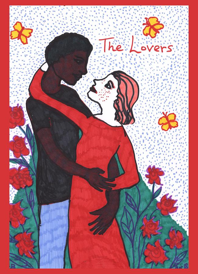 Tarot Painting - Tarot of the Younger Self the Lovers by Sushila Burgess Tarot Painting - Tarot of the Younger Self the Lovers by Sushila Burgess