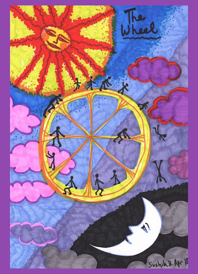 Tarot Drawing - Tarot of the Younger Self the Wheel by Sushila Burgess Tarot Drawing - Tarot of the Younger Self the Wheel by Sushila Burgess