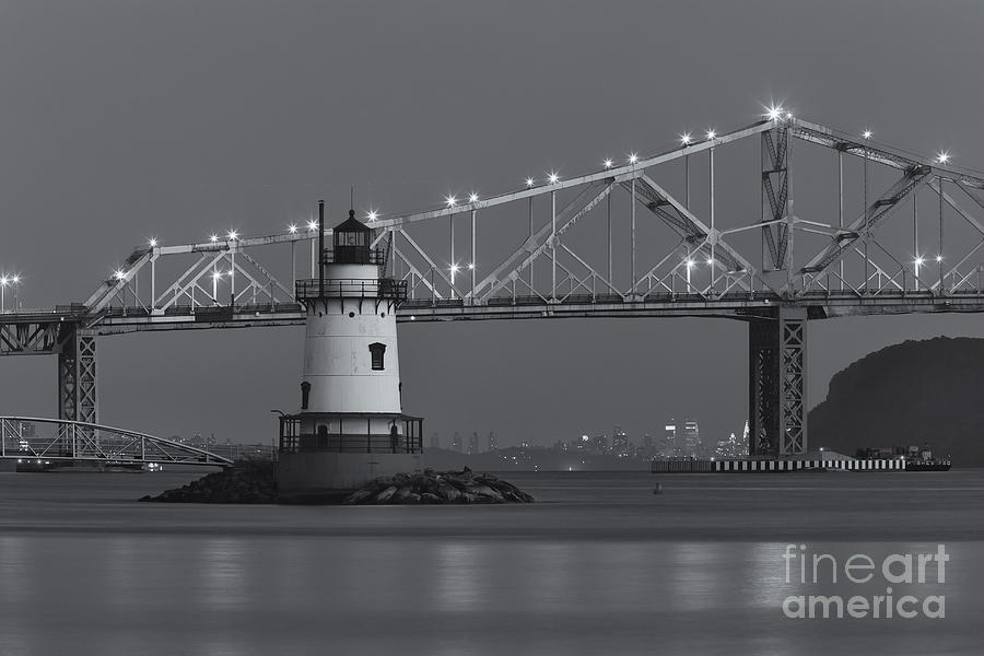 Tarrytown Lighthouse and Tappan Zee Bridge at Twilight II Photograph by Clarence Holmes