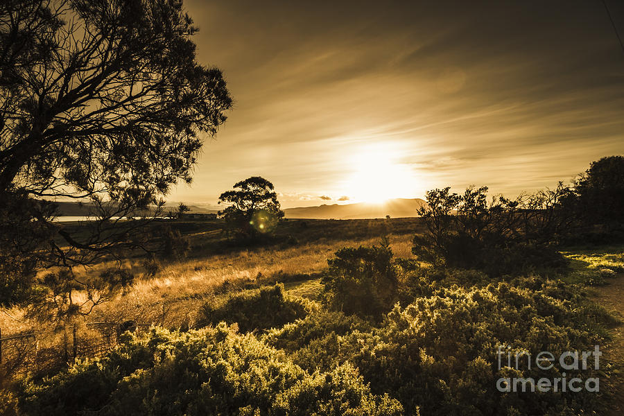 Sunset Photograph - Tasmania farmland sunset by Jorgo Photography