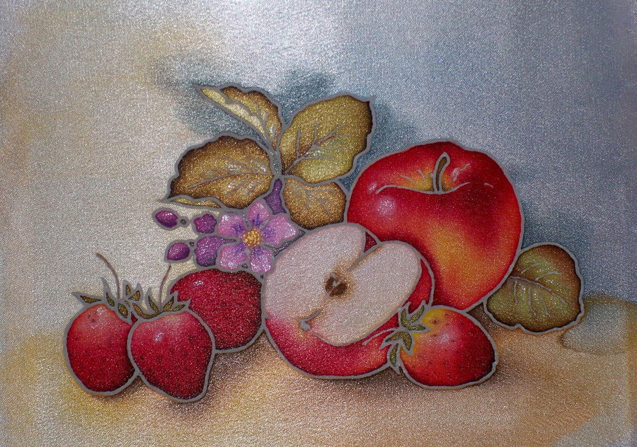 Apple Painting - Tasty apples and strawberry by Tatiana  Antsiferova