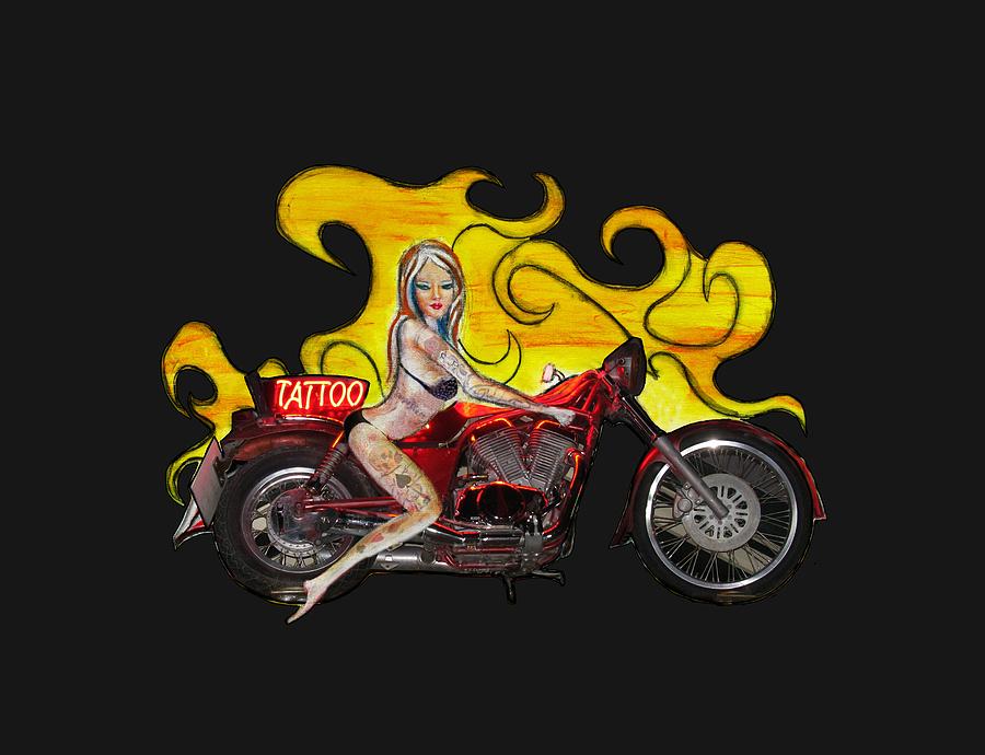 Tattoo pinup girl on her motorcycle Photograph by Tom Conway