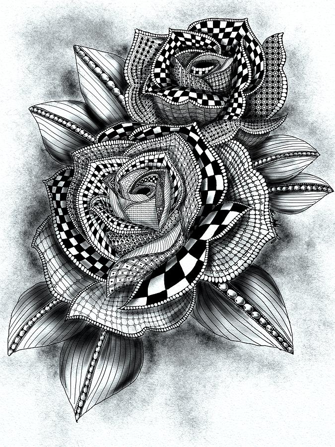 Tattoo Rose Greyscale Drawing by Becky Herrera