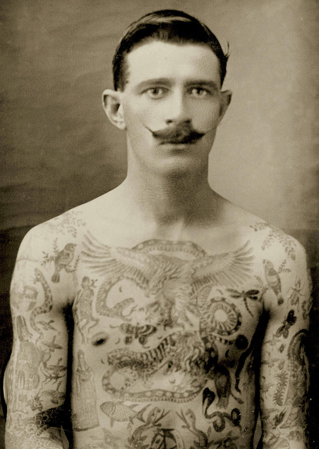 Vintage Photograph - Tattooed British sailor during the First World War by English School